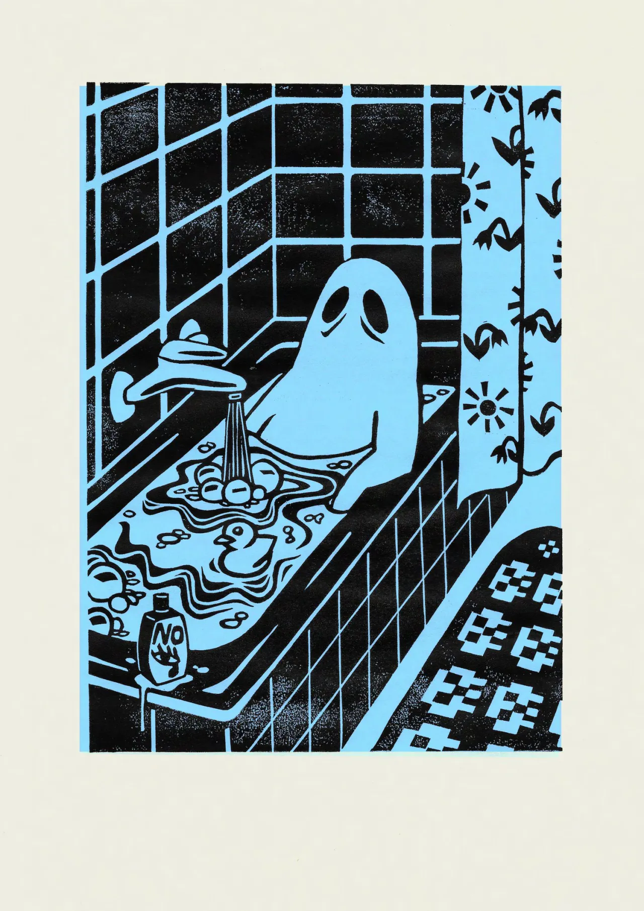 Vanessa Luschmann, Overflow (aus der Serie Ghost Stories), 2022, Linolschnitt, 29,7 x 21 cm