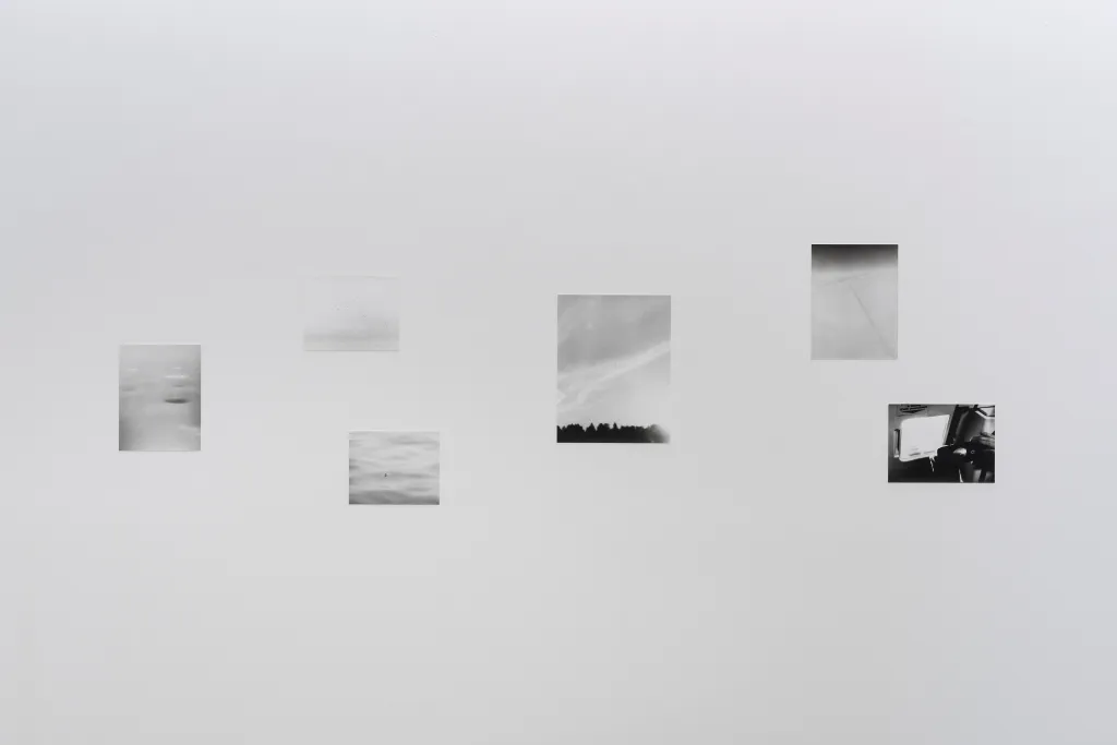 Installation view Jochen Lempert, from left to right: Meeresoberfläche II, 2019, 34 × 26.5 cm / Godwits, 2019, 24 × 30.5 cm / Fliegender Fisch, 2019, 23.5 × 29 cm / Taraxacum Seed (Umeå), 2019, 47.5 × 36.5 cm / Air Traffic, 2019, 36.5 × 27.5 cm / Flight Attendant Records Condensation Trail, 2017, 25 × 34 cm, each silver gelatin print on baryta paper, Courtesy the artist and BQ, Berlin, Photo: Frank Kleinbach, © VG Bild-Kunst, Bonn 2022.
